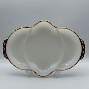 Vintage Fire King Milk Glass Made‎ in USA Relish Serving Dish with Gold Trim